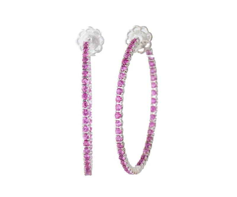 Ladies companion bond earrings -3.60ctw Pink Sapphire Inside Out Hoop Earrings in 18K