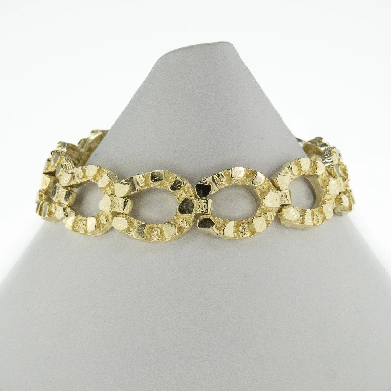 ladies beaded bracelets with patterns -13.5mm Wide Nugget Horseshoe Link 7.5" Bracelet in 14K Yellow Gold