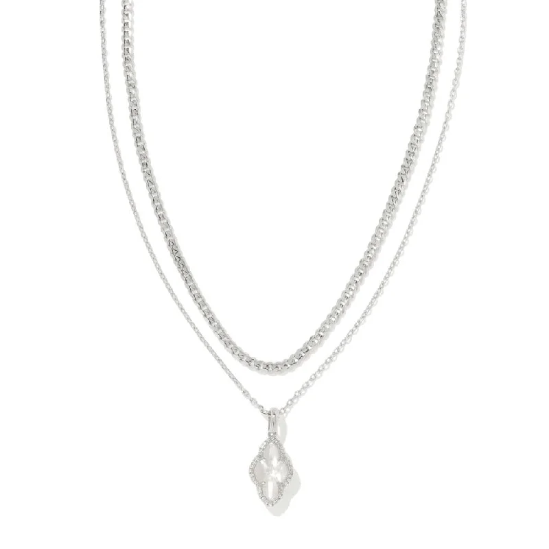 Ladies Necklaces for Summer Glow-Kendra Scott : Abbie Silver Pave Frame Multi Strand Necklace in Ivory Mother of Pearl