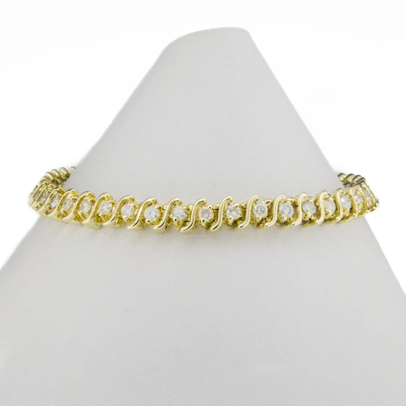 rose gold cross bracelets for women -1.75ctw Round Diamond "S" Link 7" Tennis Bracelet in 14K Yellow Gold