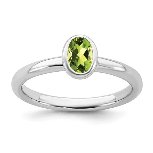 Ladies gem burst rings -Sterling Silver Stackable Expressions Low Oval Peridot Ring