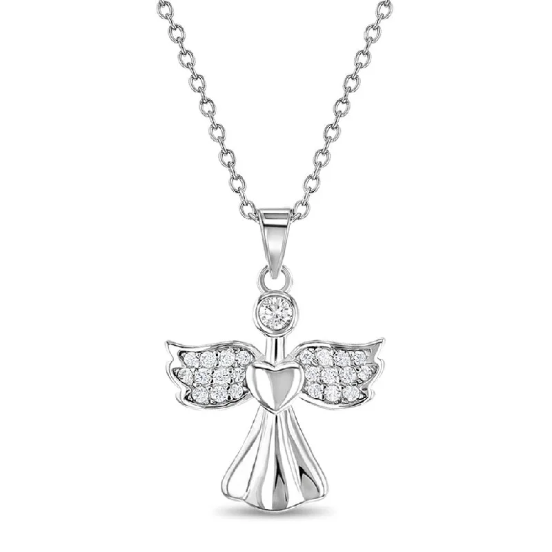 Ladies Necklaces with Violet Amethyst-In Season Jewelry : CZ Guardian Angel Kids Pendant Necklace