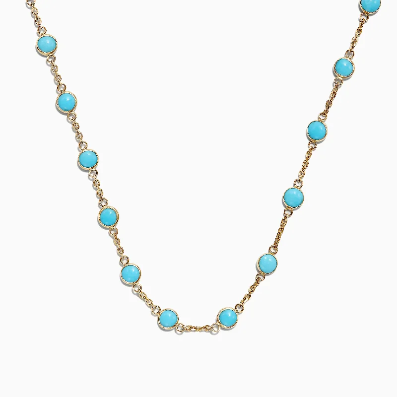 Ladies Necklaces for Youth Shine-14K Yellow Gold Turquoise Necklace, 7.75 TCW