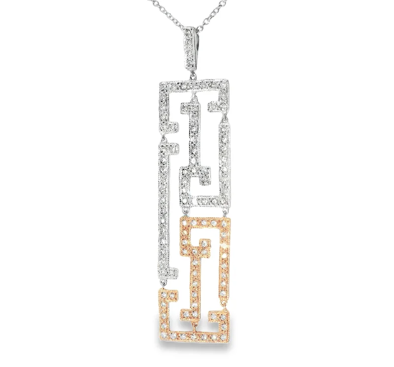 Ladies Necklaces for Festive Shine-Fabulous Estate 14K 2-Tone White Rose Gold Diamonds Oriental Station Necklace