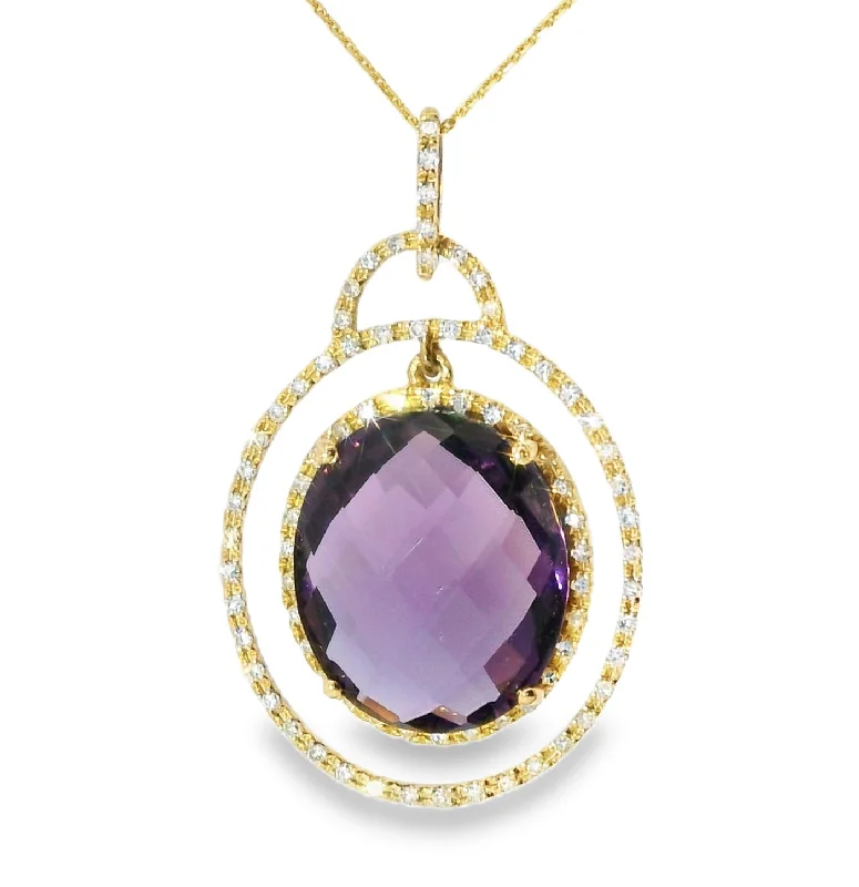 Ladies Necklaces Thin Spark-Gorgeous Estate 14K Yellow Gold Amethyst Diamond Drop Necklace