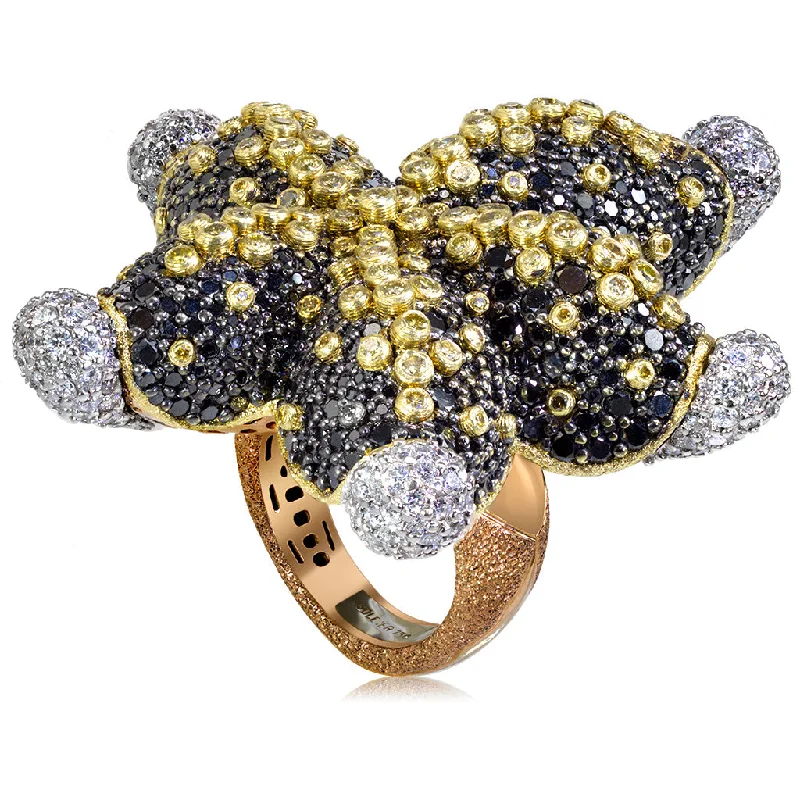 Ladies light touch rings -Gold Starfish Ring with Black Diamonds and Sapphires