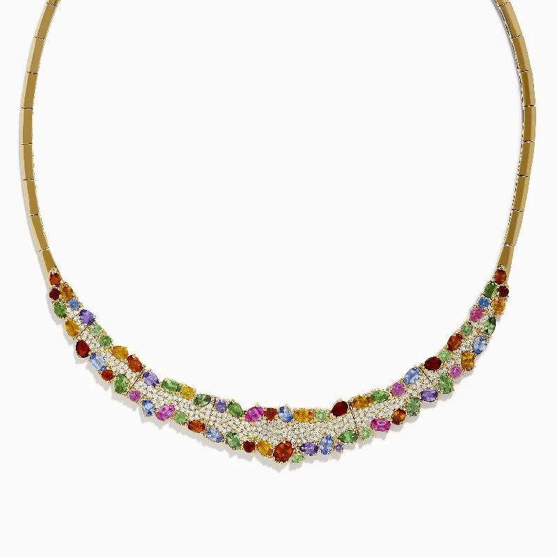 Ladies Necklaces with Blue Apatite-Watercolors 14K Yellow Gold Multi Sapphire and Diamond Necklace