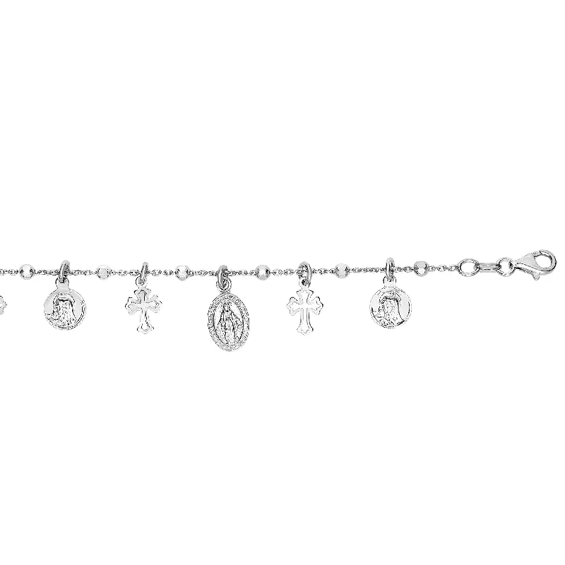 elegant charm bracelets for women gifts -Silver 7.25"" Cross Medal Dangle Charm Bracelet