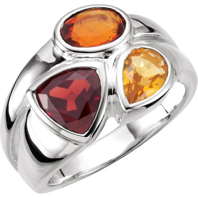 Ladies enamel hue rings -Sterling Silver Mozambique Garnet, Madeira Citrine, & Citrine Ring