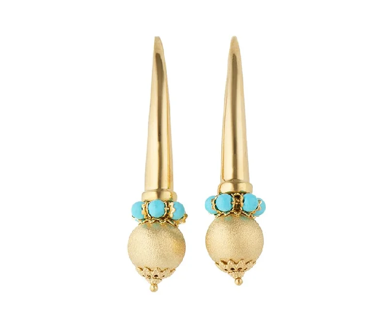 Ladies night shimmer earrings -Italian Fancy Turquoise Long Curve Post Earrings in 18K