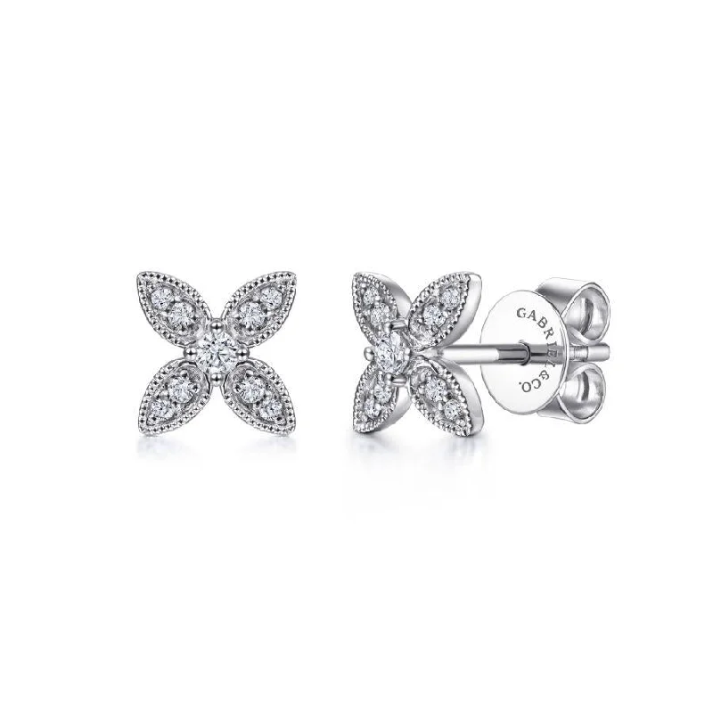 Ladies tender heart earrings -Gabriel & Co. - EG14034W45JJ - 14K White Gold Diamond Flower Stud Earrings