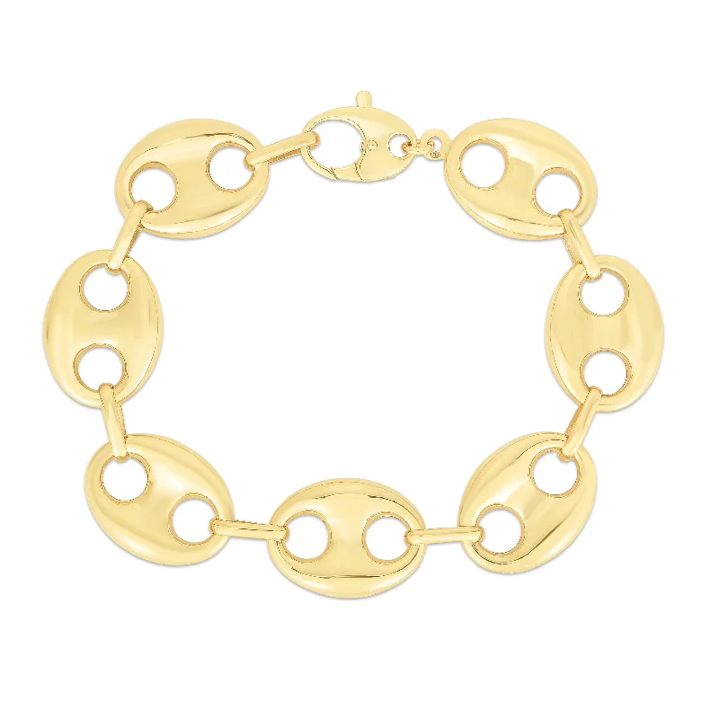 mosaic design bracelets for women -14K Gold 21mm Puffed Mariner Link Bracelet