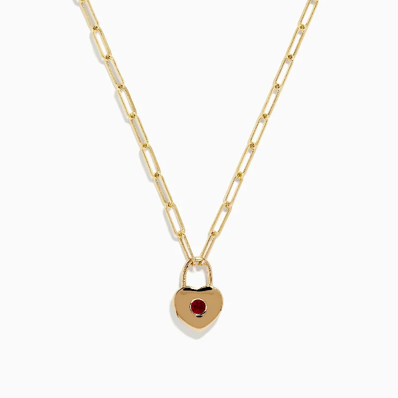 Ladies Necklaces with Gold Sphalerite-Ruby Royale 14K Yellow Gold Ruby Heart Locket Necklace