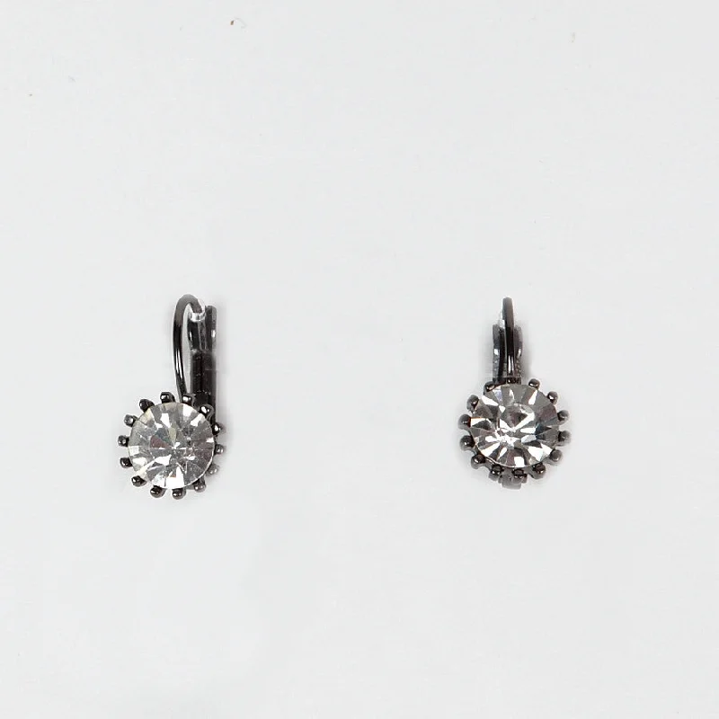 Ladies thrifty charm rings -Lovett Clear Swarovski Crystal on Gun-Metal French Wire Earrrings