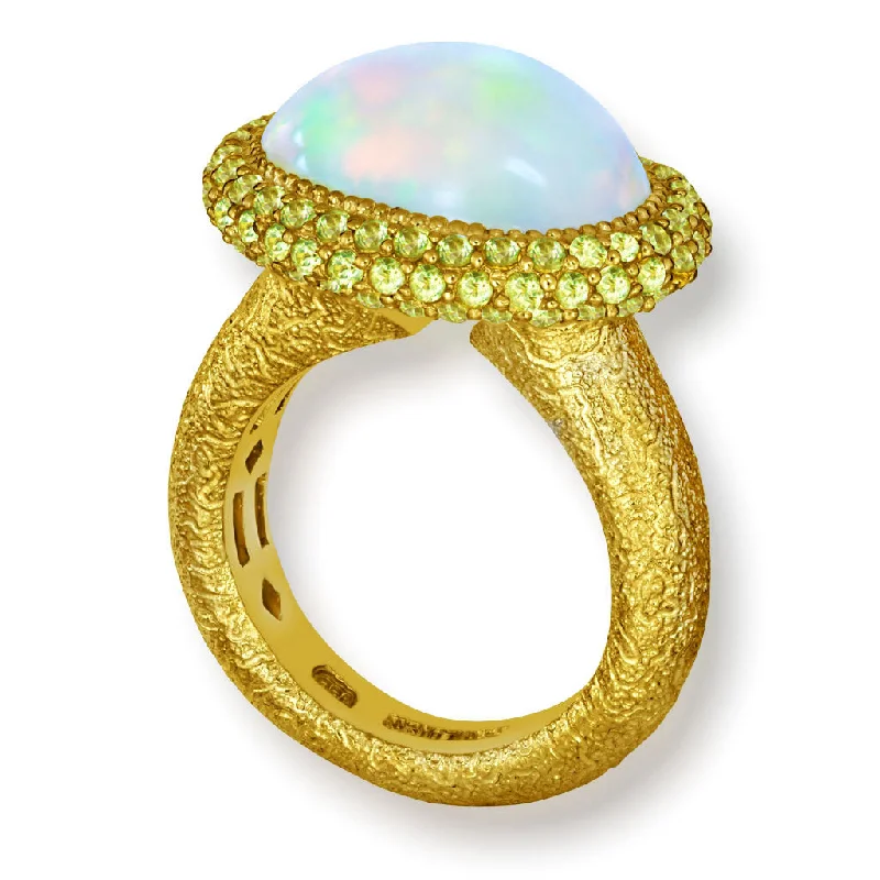 Ladies glass glow rings -Gold Cocktail Ring with Opal & Peridot