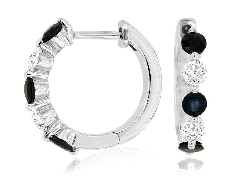 Ladies braided weave earrings -14k White Gold Round Sapphires and Diamond Hoop Earrings