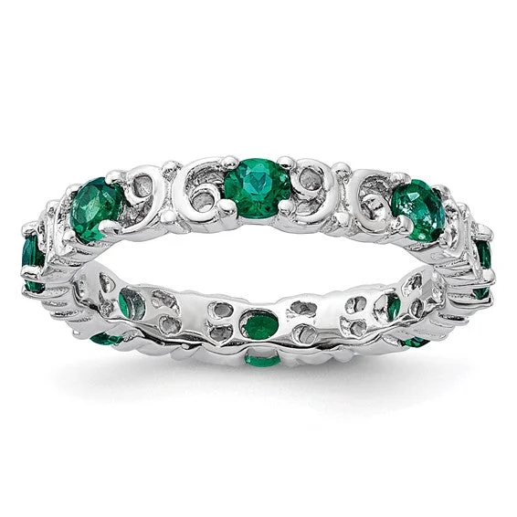 Ladies 22K gold shine rings -Sterling Silver Stackable Expressions Created Emerald Filigree Ring