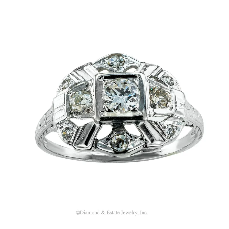 Ladies romantic heart wedding rings -Art Deco Old European Cut Diamond Engagement Ring