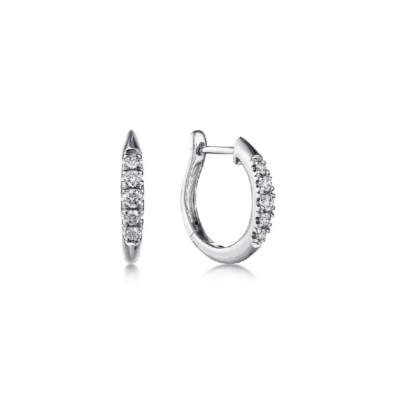 Ladies space gleam earrings -Gabriel & Co. 14K White Gold Classic Round 15mm Diamond Huggie Earrings