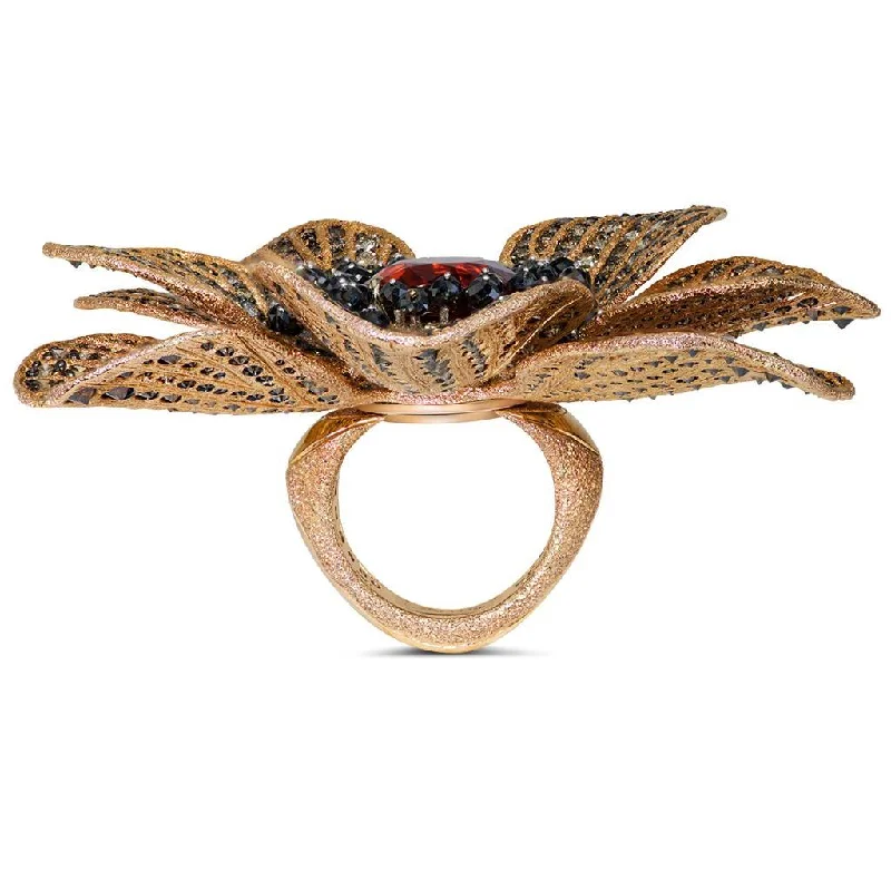 Ladies forest leaf rings -Gold Coronaria Ring with Mandarin Garnet & Diamonds