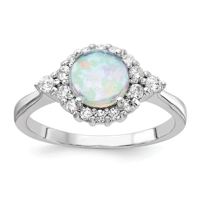 Ladies sleek band rings -Cheryl M Sterling Silver Round Created Opal & CZ Ring