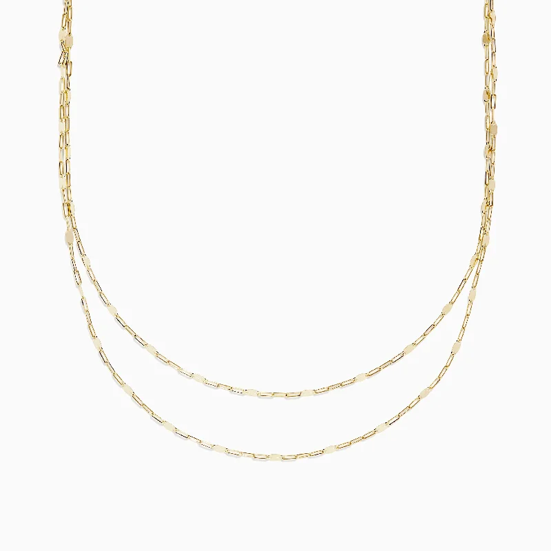 Ladies Necklaces with Wave Glow-14K Yellow Gold 16" Mirror Chain Necklace