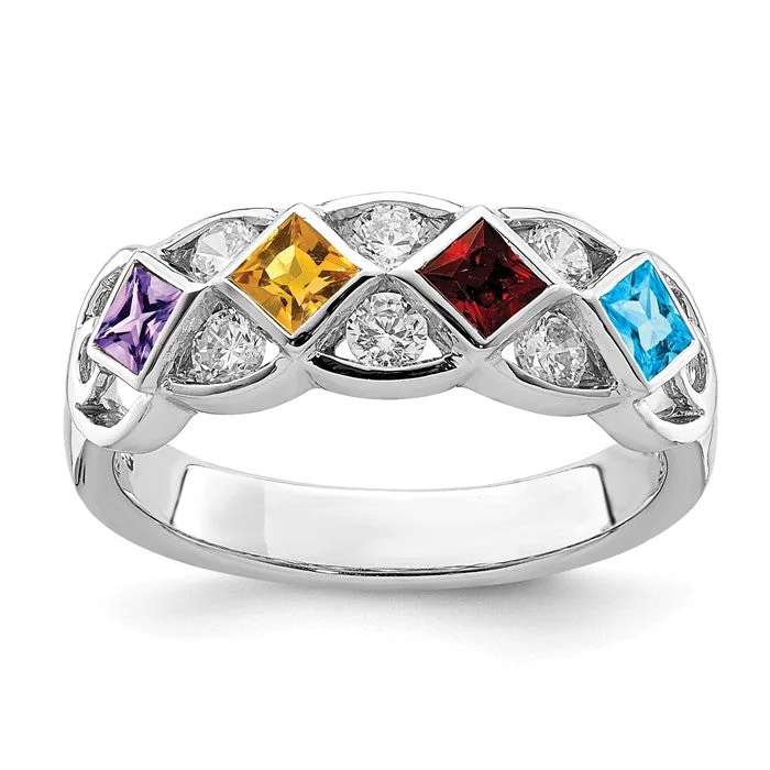 Ladies fluttering butterfly rings -Sterling Silver Genuine Square Blue Topaz, Garnet, Citrine and Amethyst Ring