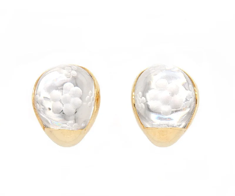 Ladies tropic bloom earrings -Tito Pedrini Margherita Rock Crystal Clip On Earrings in 18K W/Box