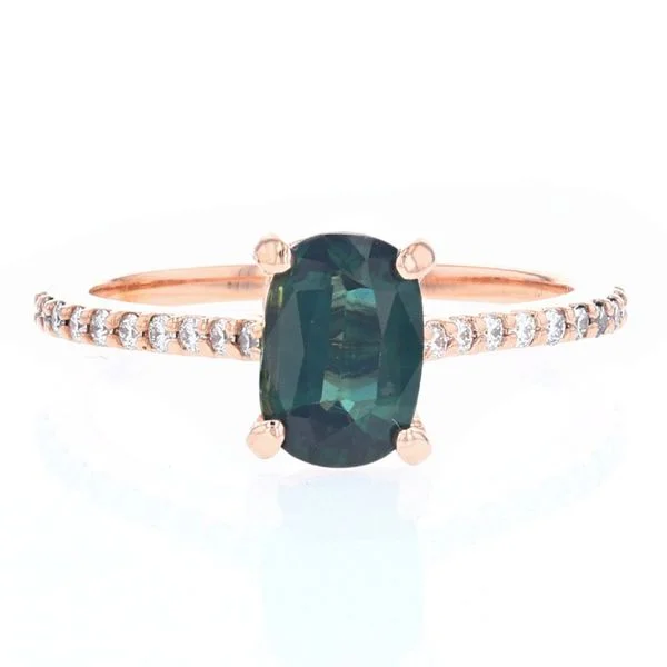 Ladies affordable chic wedding rings -Teal Sapphire Rose Gold Engagement Ring