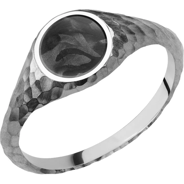 Ladies pure minimal rings -Circle Cobalt Chrome Signet Ring / Hammer Ring Finish and Polish Signet Finish / Forged Carbon Fiber Inlay / Size 8.5