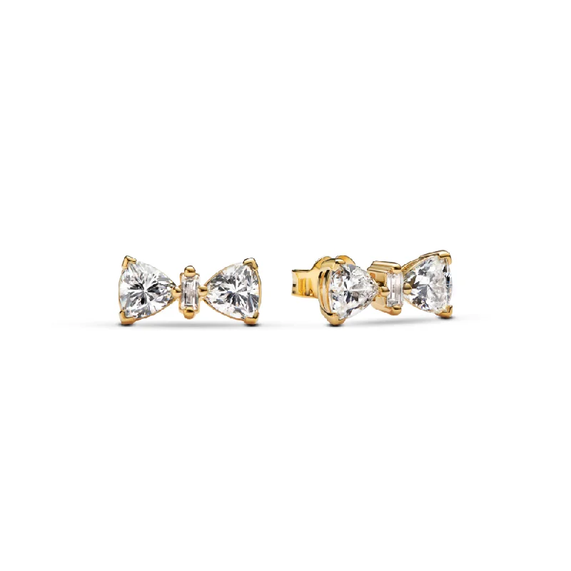 Ladies solid form earrings -Sparkling Bow Stud Earrings 263507C01