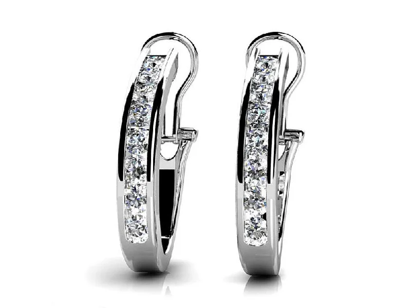 Ladies tranquil sapphire earrings -1.50CTW DIAMOND HOOP EARRING WITH OMEGA BACK