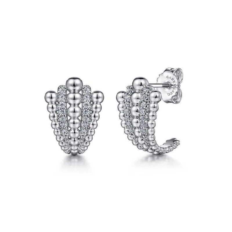 Ladies feathery light earrings -Gabriel & Co. - EG14436SVJWS - 925 Sterling Silver White Sapphire and Beaded J stud Earrings