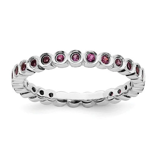 Ladies rosy gold rings -Sterling Silver Stackable Expressions Rhodolite Garnet Eternity Ring