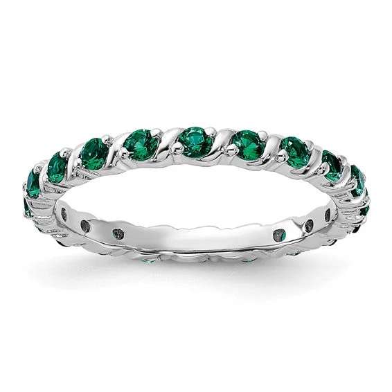 Ladies Valentine’s glow rings -Sterling Silver Stackable Expressions Created Emerald Eternity Ring