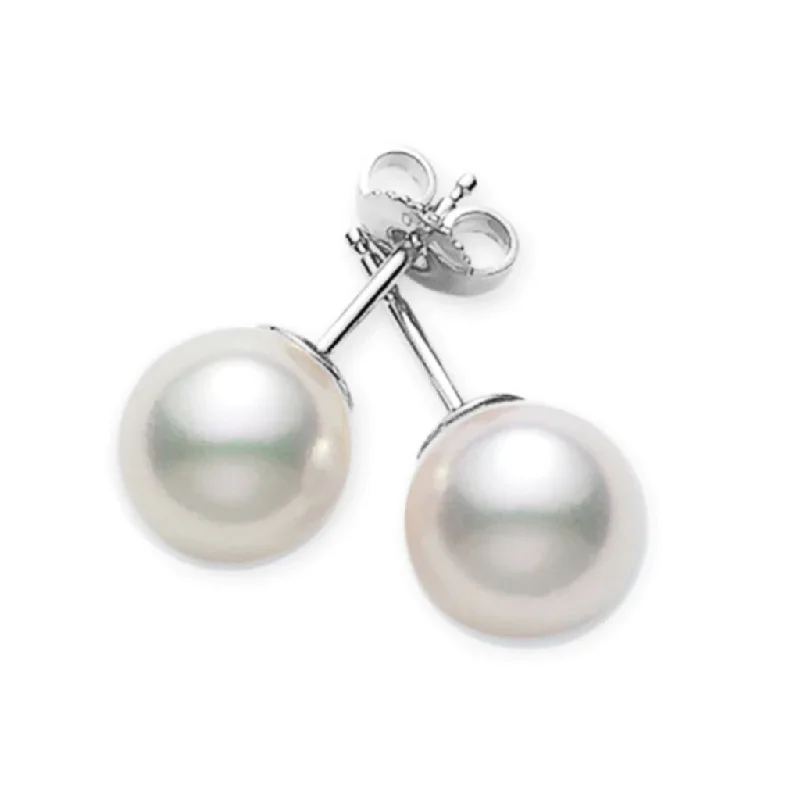 Ladies zirconia spark earrings -Mikimoto Everyday Essentials 8×8.5mm A Pearl Stud Earrings