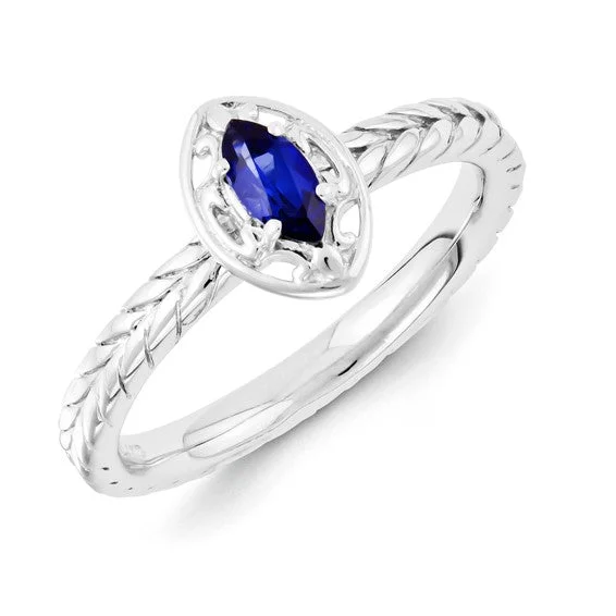 Ladies spirited boho rings -Sterling Silver Stackable Expressions Created Blue Sapphire Marquise Ring