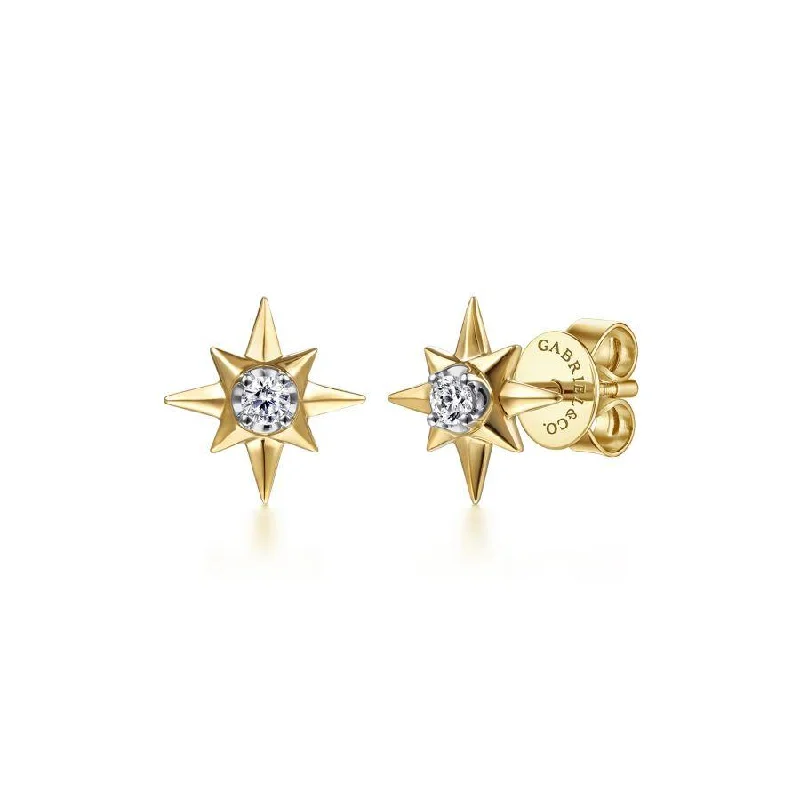 Ladies bespoke artisan earrings -Gabriel & Co. - EG14081Y45JJ - 14K Yellow Gold Diamond Star Stud Earrings