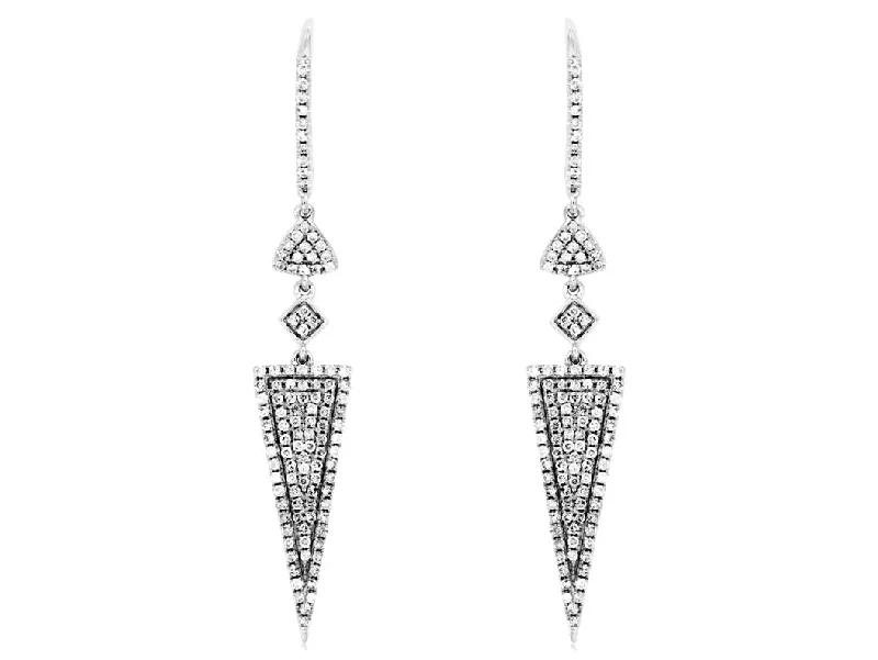 Ladies single glow earrings -14K White Gold Triangle Diamond Dangle Earrings