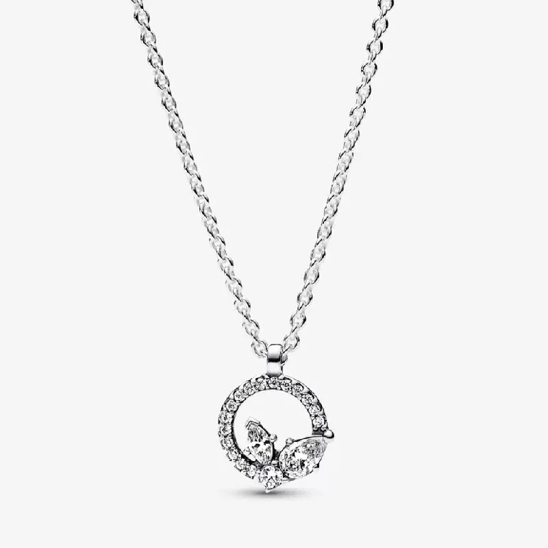 Ladies Necklaces Soft Shine-PANDORA : Sparkling Herbarium Circle & Cluster Pendant Necklace