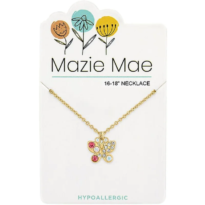 Ladies Necklaces with Blue Chalcanthite-Center Court: Gold Opal & Vintage Rose Butterfly Mazie Mae Necklace