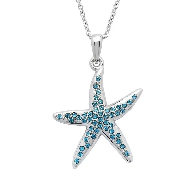 Ladies Necklaces with Orbit Gems-Ocean : Starfish Necklace Encrusted with Aqua Crystals