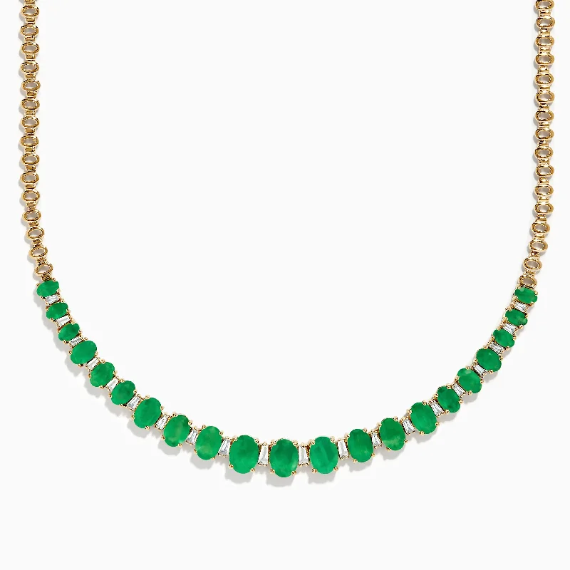 Ladies Necklaces for Friend Spark-Brasillica 14K Yellow Gold Emerald and Diamond Necklace