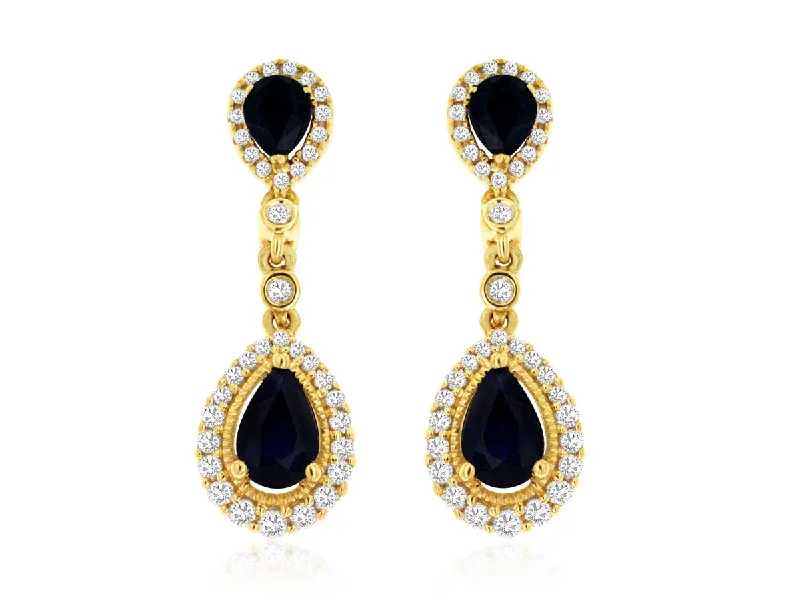 Ladies loving sentiment earrings -14K Yellow Gold Pear Shape Sapphire Diamond Earrings