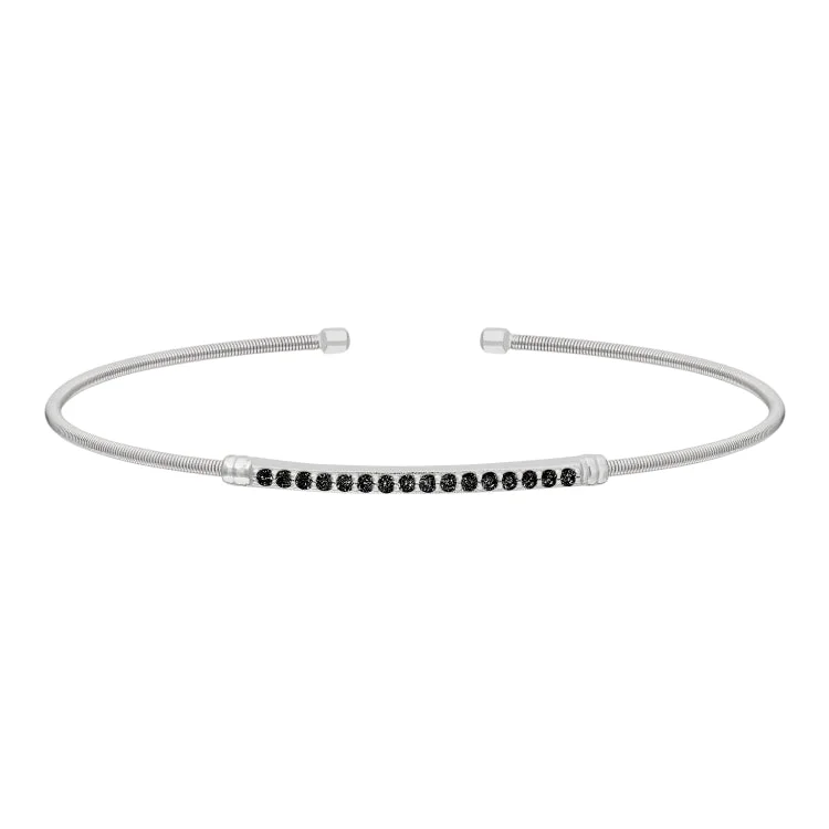 rose gold bracelets for women with charms -Rhodium Finish Sterling Silver Cable Cuff Bracelet with Simulated Onyx