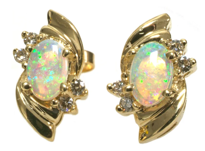 Ladies resin craft earrings -14k Yellow Gold Opal & Diamond Stud Earrings HB02120p