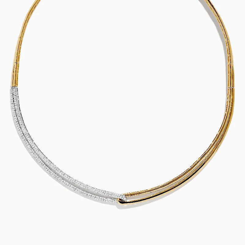 Ladies Necklaces Fresh Spark-Duo 14K Two Tone Yellow and White Gold Diamond Collar Necklace, 1.37 TCW