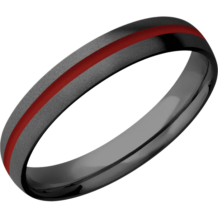 Ladies baroque richness rings -4mm wide Domed Black Titanium Ring with Bead Blast Finish / One 1mm Centered USMC Red Cerakote Inlay