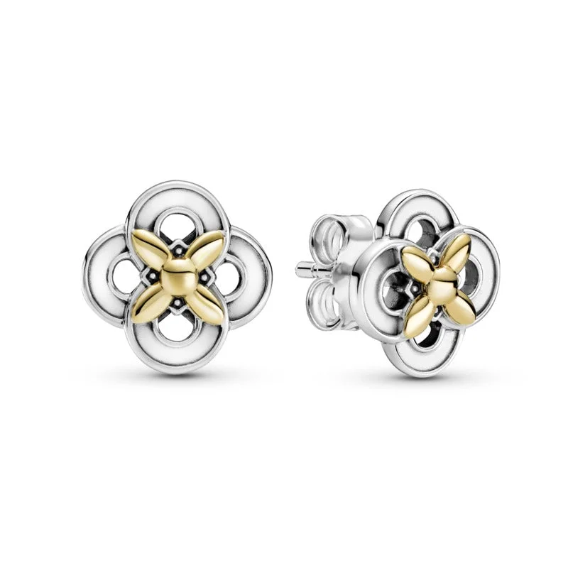 Ladies single glow earrings -Two-tone Flower Stud Earrings 299349C00