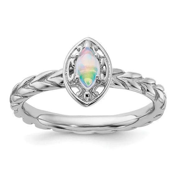 Ladies airy titanium rings -Sterling Silver Stackable Expressions Created Opal Marquise Ring